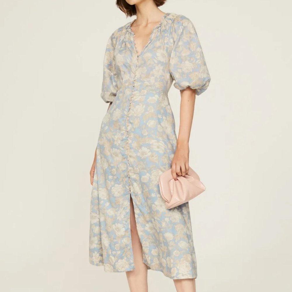 Rebecca Taylor Short Sleeve Satin Leaf Dress